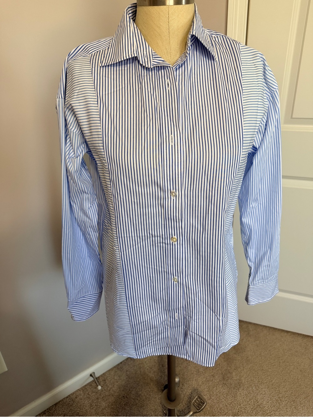 J. McLaughlin Blue and White Striped Dress Shirt